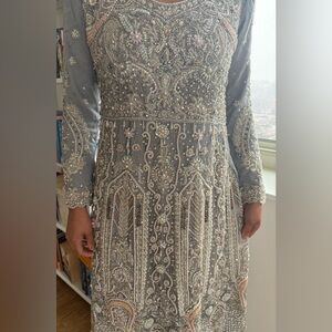Heavily embroidered gray-blue 3 piece-anarkali indian dress